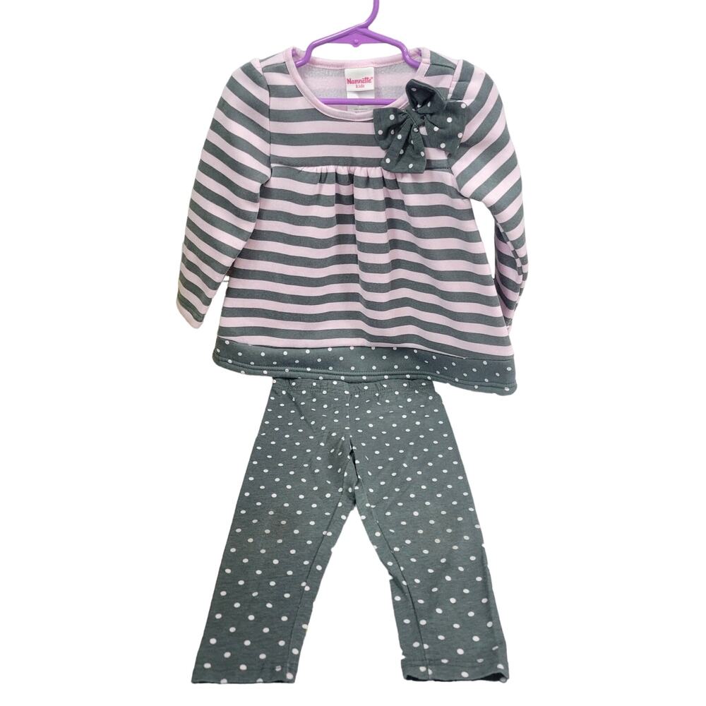 Nannette Baby Doll Sweatshirt w/Bow and Polka Dot Leggings Size 3T NWOT‎